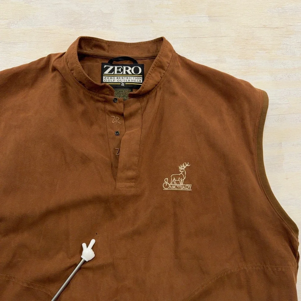 Zero Restriction Vest Golf Outerwear Microfiber Henley Pullover Brown Men Large
